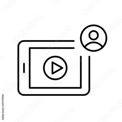 Mobile playback user, media streaming viewer. Watching on tablet. Pixel perfect, editable stroke vector icon