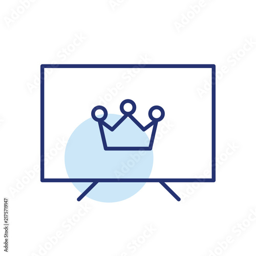 Premium entertainment experience, exclusive streaming access. TV set and crown. Pixel perfect, editable stroke vector icon