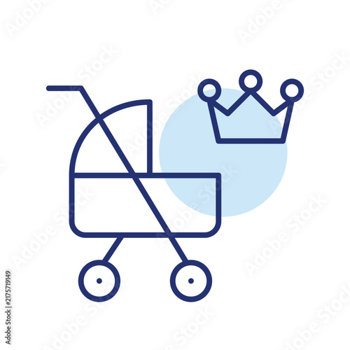 Premium baby care, luxury family service and motherhood. Stroller and crown. Pixel perfect, editable stroke vector icon