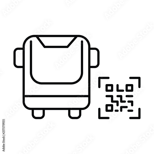 Scan transit, digital commute, remote travel. Qr code and shuttle bus. Ticket fare and routes. Pixel perfect, editable stroke vector icon