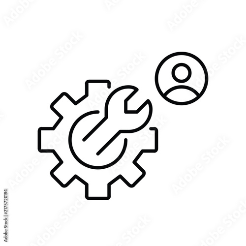 Technical support user, system maintenance profile. Pixel perfect, editable stroke vector icon