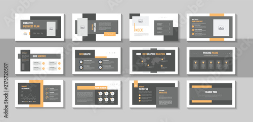 Business plan presentation pitch deck template for digital brand guidelines, company portfolio, corporate report, contemporary clean design layout and modern corporate identity vector