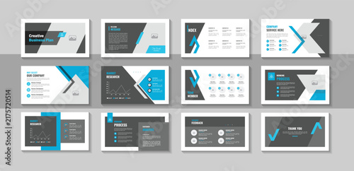 Business plan presentation layout, contemporary and clean pitch deck template for digital brand guidelines, company portfolio, corporate report and professional business vector