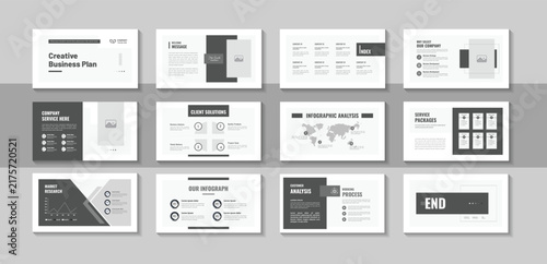 Business plan presentation design layout, contemporary clean pitch deck template for digital brand guidelines, company portfolio, corporate report and modern marketing social media banner
