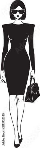 Stylish Business Woman Silhouette with Handbag Fashion Black Vector Illustration
