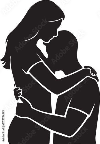 Caring Wife Silhouette Woman Showing Love and Support Family Relationship Vector