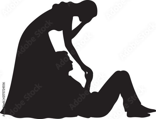 Caring Wife Silhouette Woman Showing Love and Support Family Relationship Vector