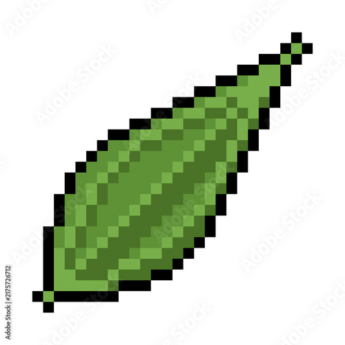 Pixel Art Illustration of a Green Ridge Gourd Food Icon 