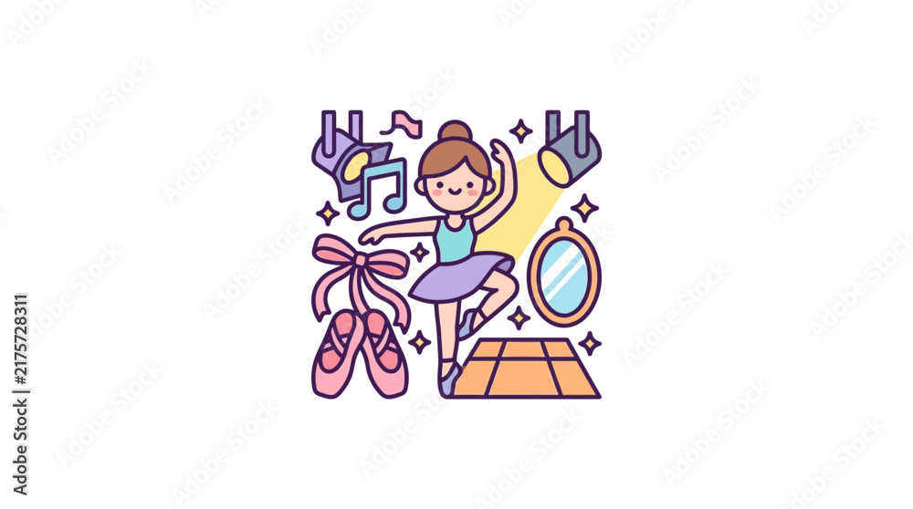 Fototapeta premium Cute ballet dancer and dancing accessories set.