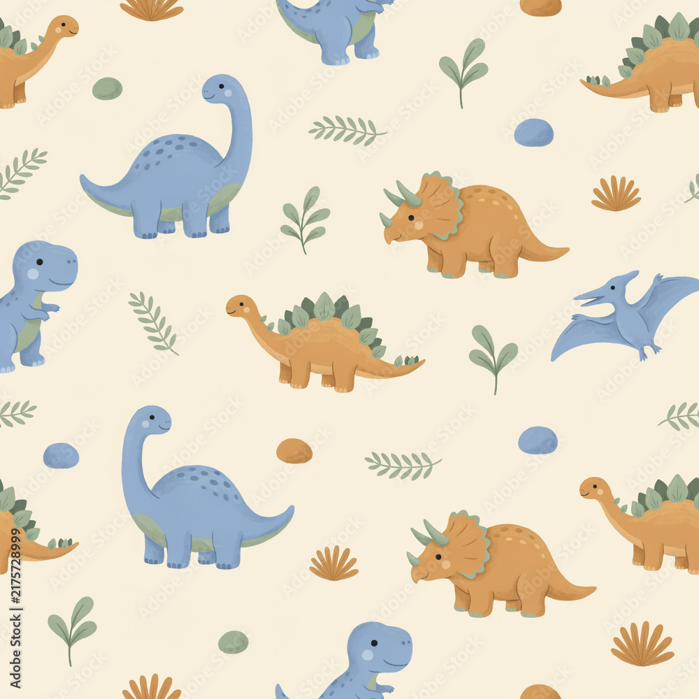 Obraz premium Seamless cute dinosaur nursery pattern in muted colors