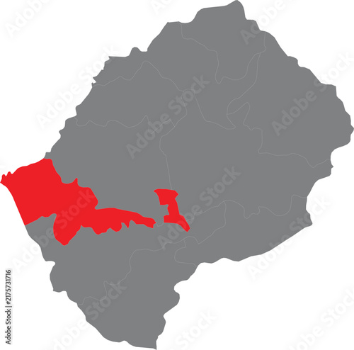 Bild auf Leinwand Map of lesotho with maseru district highlighted in bright red color illustration