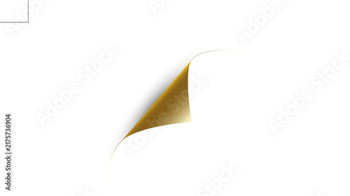 Golden Page Curl Corner – Realistic Folded Paper Peel Effect Isolated on White