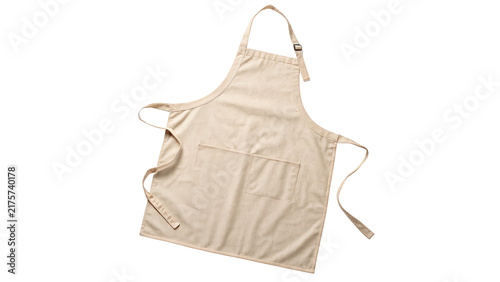 Beige canvas kitchen apron with pockets mockup isolated on transparent background