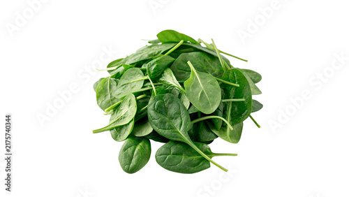 Bunch of fresh green spinach herbs isolated on transparent background