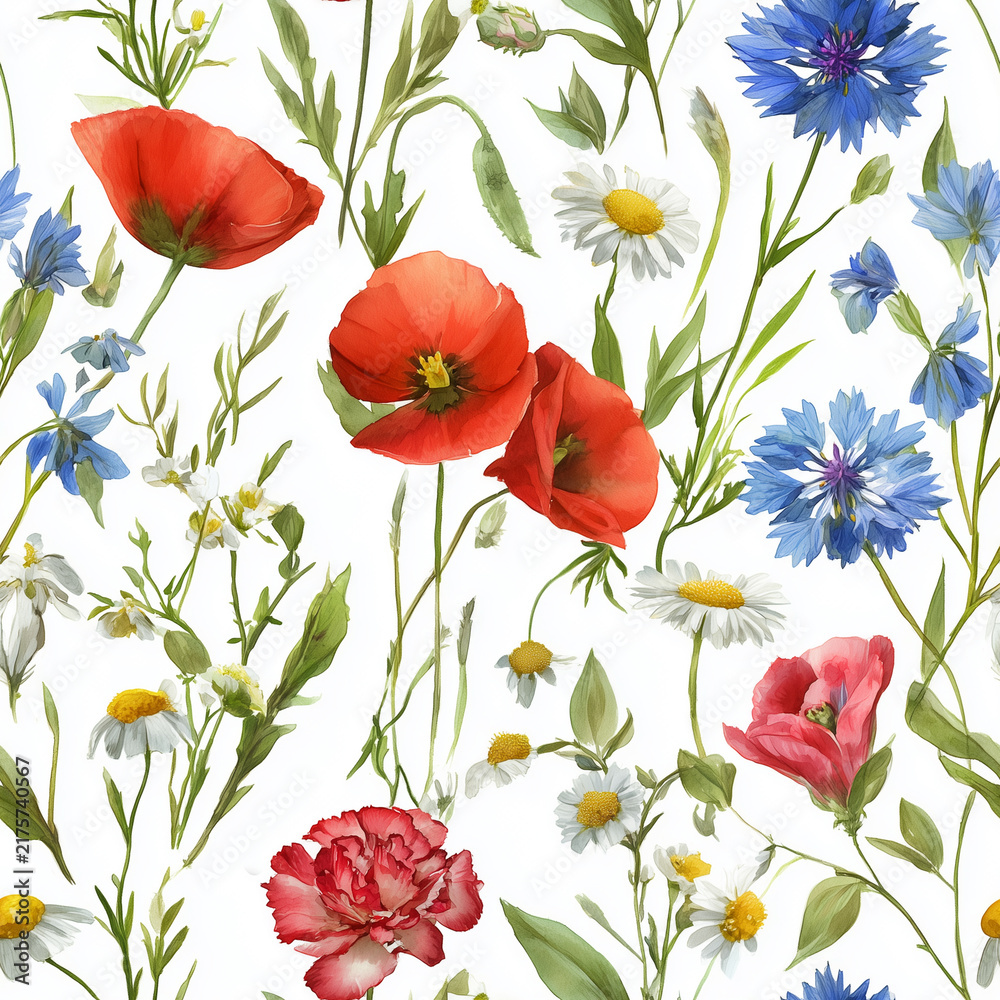 Obraz premium wild flowers, seamless pattern