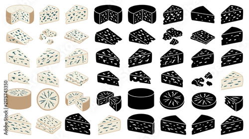 Принти на полотні Professional vector collection featuring different styles of blue cheese, Roquef