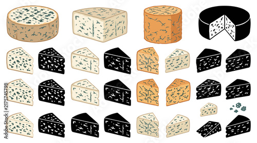 фотографія Professional vector collection featuring different styles of blue cheese, Roquef