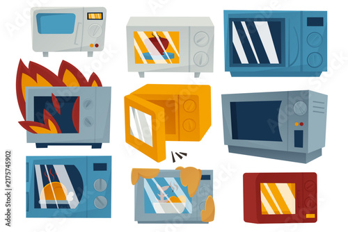 Microwave Oven Appliances Collection Vector Illustration Set