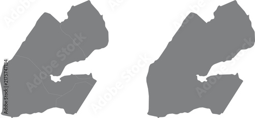 Grey map of djibouti with and without internal regional borders illustration