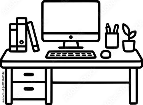 Home Office Computer Desk Workspace Outline Icon