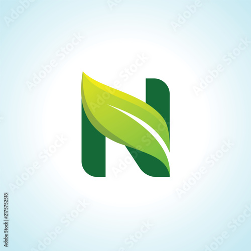 Green Leaf Letter N Eco Logo Design