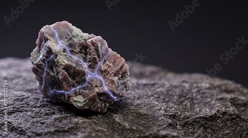 Rare earth mineral with glowing blue electrical energy veins