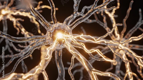 4k AI generated glowing neurons pulse electric impulses under warm golden light