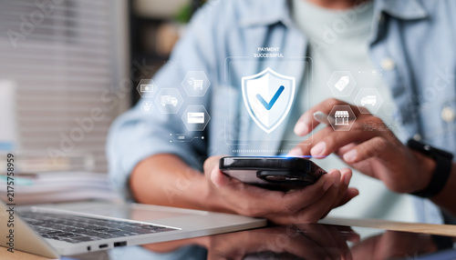 Obraz na plátně Secure mobile payment concept showing a successful digital transaction, smartpho