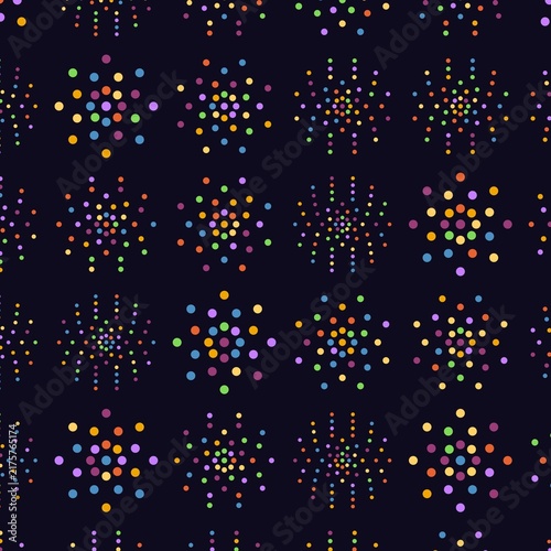 Fotografía A neat grid of colorful concentric circles in various pastel and vibrant hues, creating a repeating geometric pattern on a light cream background