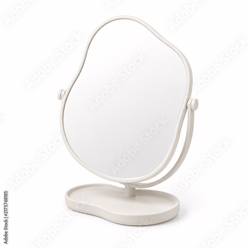A French style bathroom mirror with rounded frame.