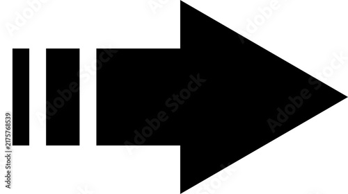 Fotografie A black arrow with three vertical bars to its left, pointing to the right, symbo