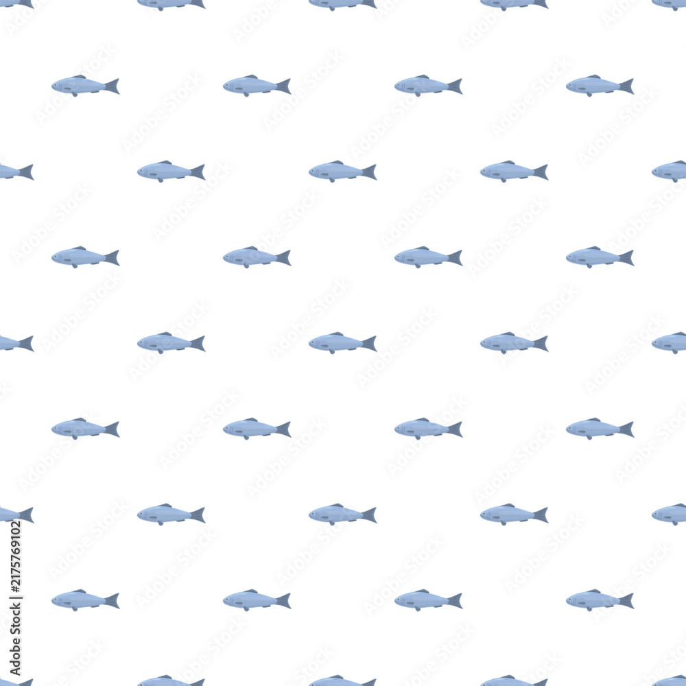 Fototapeta premium Seamless pattern of stylized blue fish swimming on a white background