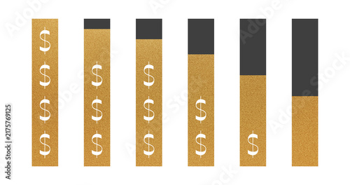 Gold dollar sign bars, financial progress chart, web app UI element