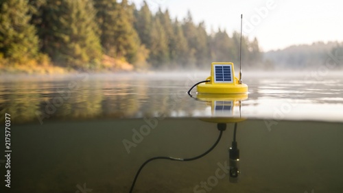 Quadro su tela Floating water quality monitoring buoy on a reservoir