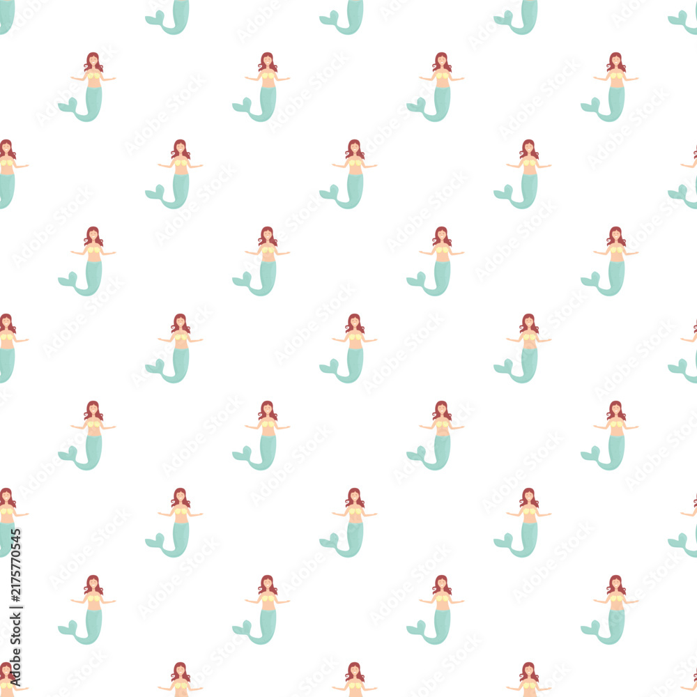 Naklejka premium Cute mythical mermaid characters swimming in an underwater seamless pattern