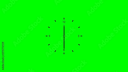 Minimal Analog Clock Animation with Moving Black Hour and Minute Hands, Numbers and Hour Marks on Green Screen. Simple Time Symbol Motion Graphic for Timer, Schedule, Reminder, Deadline and Interface.