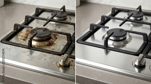 Dirty Gas Stove vs. Clean Gas Stove Comparison, Home Cleaning Before and After