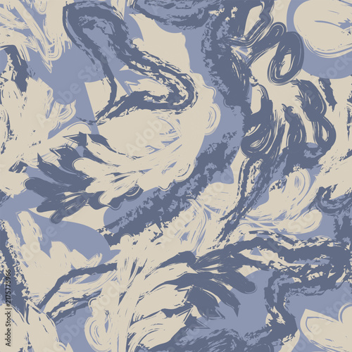 Blue Beige Brushstroke Leaf seamless pattern design