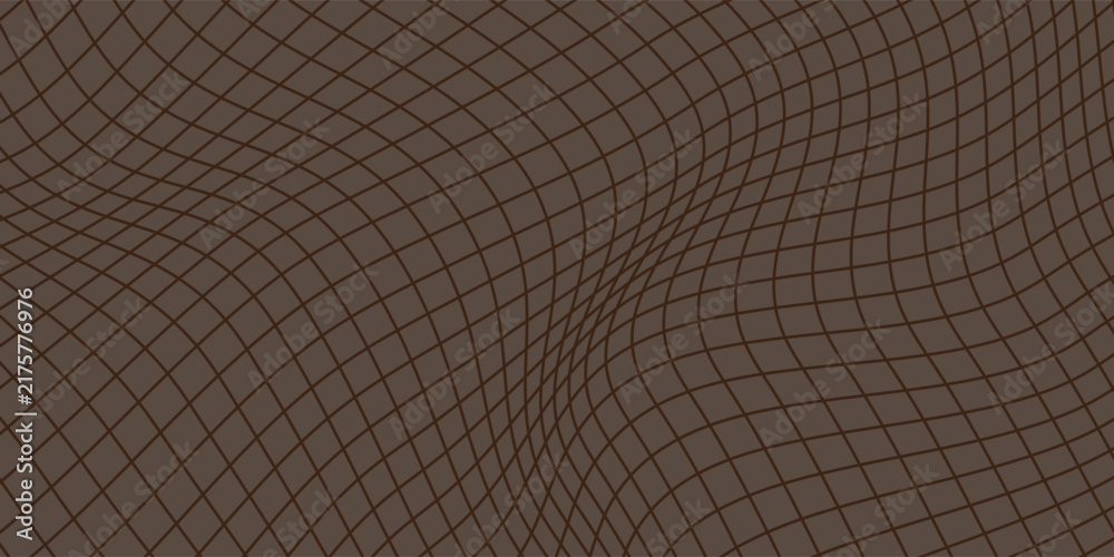 Fototapeta premium Abstract brown background with distorted grid lines. 3D distorted mesh wave optical illusion line pattern vector illustration design.