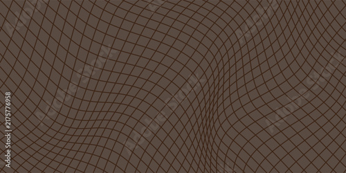 Abstract brown background with distorted grid lines. 3D distorted mesh wave optical illusion line pattern vector illustration design.