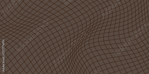 Abstract brown background with distorted grid lines. 3D distorted mesh wave optical illusion line pattern vector illustration design.