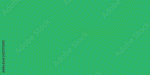 Abstract green background with distorted grid lines. 3D distorted mesh wave optical illusion line pattern vector illustration design.