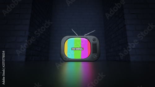 Retro CRT TV with No Signal Color Bars 3D Render