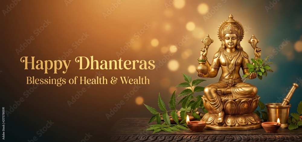 Obraz premium Lord Dhanvantari - Dhanteras Health and Ayurveda Devotional Banner