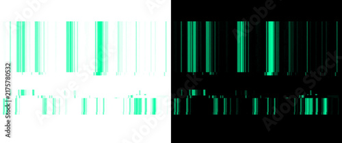 Futuristic green barcode scanner graphic, digital data code on black and white backgrounds, abstract technology design element