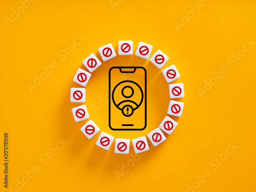 Smartphone icon with user account or unknown incoming call suspension concept