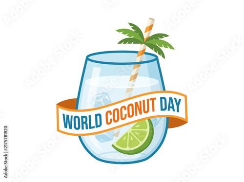 Refreshing tropical cocktail in glass with ice and lime slice vector art