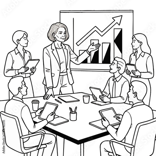 Professional Team Meeting Around Table with Presentation Display for Business Collaboration, Corporate Strategy and Workplace Innovation Concepts
