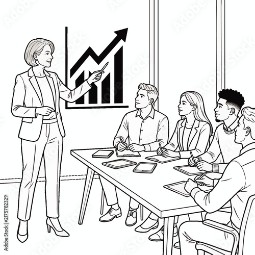 Professional Business Meeting in Modern Office with Presentation and Team Discussion for Corporate Training and Leadership Development