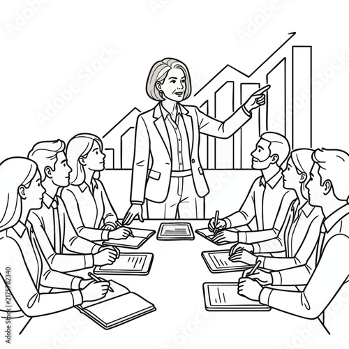 Dynamic Business Meeting with Rising Graph Presentation, Concept for Corporate Strategy, Team Collaboration and Professional Development Workshops